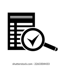 
Vector illustration, list icon, magnifying glasses and check marks. Isolated on a white background.