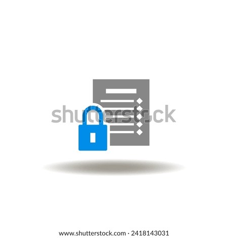 Vector illustration of list paper with padlock. Icon of top secret. Symbol of secrecy document.