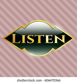Vector Illustration of Listen gold badge or emblem
