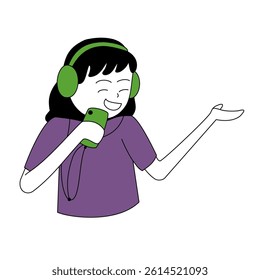 vector illustration of listening to music using headphones