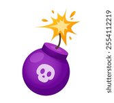 Vector illustration of a lit bomb with a skull isolated on white background.