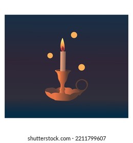 vector illustration of a lit candle in a special bronze brown candle holder