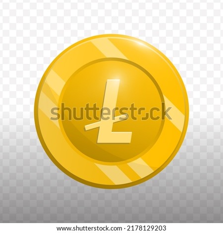 Vector illustration of Litecoin currency coin in gold color on transparent background (PNG).