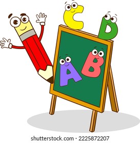 Vector Illustration Of Literacy Visual With Cute Letters And Pen