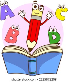 Vector Illustration Of Literacy Visual With Cute Letters And Pen