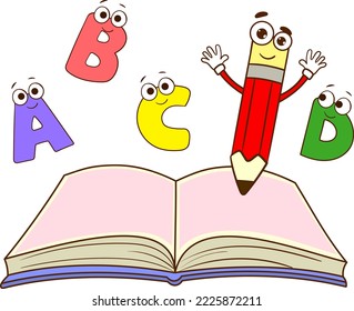 Vector Illustration Of Literacy Visual With Cute Letters And Pen