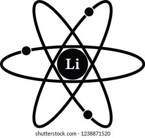 Vector illustration of a lithium atom icon is black and white on a white background, simple icon
