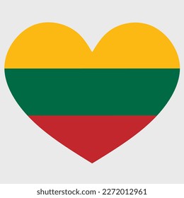 Vector illustration of the Lithuania flag with a heart shaped isolated on plain background.