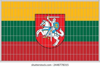 Vector illustration of Lithuania flag under the lattice. The concept of isolationism. No war.
