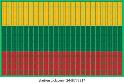 Vector illustration of Lithuania flag under the lattice. The concept of isolationism. No war.
