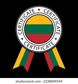 Vector illustration of Lithuania ribbon certificate on black background.