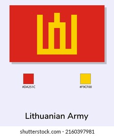 Vector Illustration of Lithuanian Army flag isolated on light blue background. Illustration Lithuanian Army flag with Color Codes. As close as possible to the original. vector eps10.
