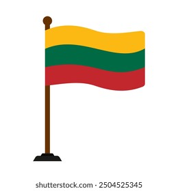 Vector illustration of the Lithuanian flag waving on a pole, in an editable and scalable EPS file, isolated on a white background. Ideal for icons, banners, emblems, and more.