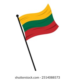 Vector illustration of the Lithuanian flag waving on a pole, in an editable and scalable EPS file, isolated on a white background. Ideal for icons, banners, emblems, and more.