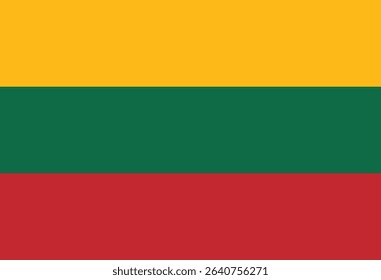 Vector illustration of the Lithuanian national flag featuring three horizontal stripes in yellow, green, and red.