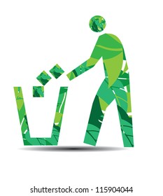 vector illustration of litter bin symbol with leaves