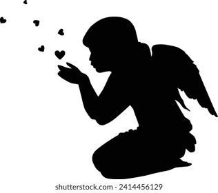 Vector illustration of little angel with heart. Vintage drawing.Symbol
