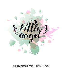 Vector Illustration of little angel text. Little angel badge. Little angel lettering typography poster. Little angel calligraphy background. EPS 10