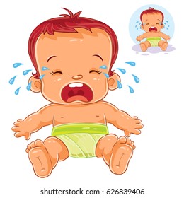 Vector illustration little baby in diapers cries isolated on white