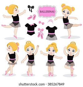 Vector illustration of little ballerinas and other related items.