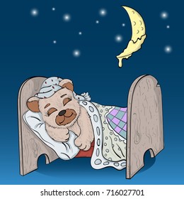 vector illustration little bear boy sleeping in bed