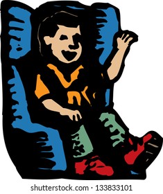 Vector illustration of little boy in car child safety seat