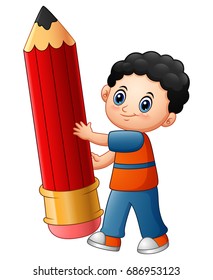 Vector illustration of Little boy cartoon holding a pencil