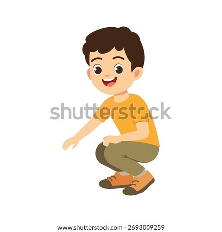 Vector illustration of a little boy crouching
