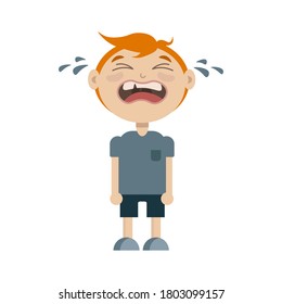 vector illustration of a little boy crying.  isolated on a white background red-haired child screams with tears