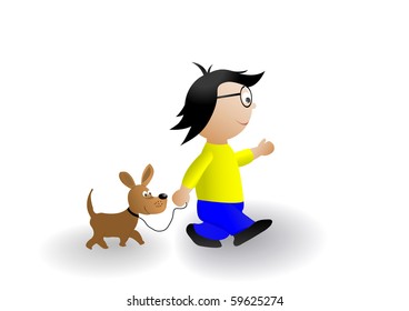 Vector illustration a Little boy and a dog walking