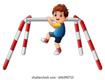 Vector illustration of Little boy doing pull ups