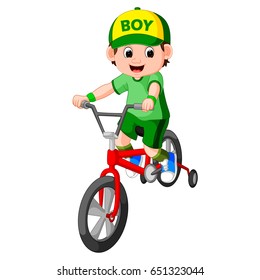 vector illustration of little boy driving bicycle