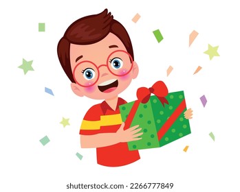 Vector illustration of little boy gift box