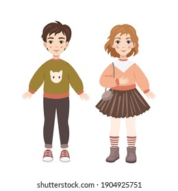 Vector illustration of little boy and girl