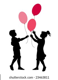 Vector illustration of the little boy and girl playing with balloons.