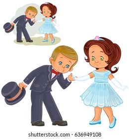 Vector illustration of a little boy and girl dressed in period costumes. Print, template, design element