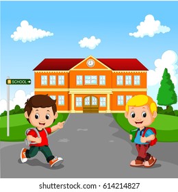 vector illustration of Little boy going to school
