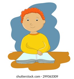 Vector illustration of little boy with his book