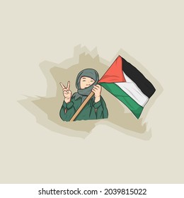 Vector Illustration Of A Little Boy Holding A Palestine Flag Royalty Free