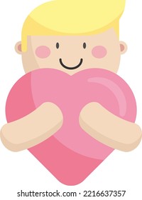 Vector illustration of a little boy holding a heart in his hands. Love and friendship.