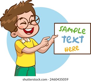 Vector Illustration of a Little Boy Holding Space for Text. Children draw doodles with colored crayons.