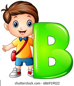 Vector illustration of Little boy holding letter B