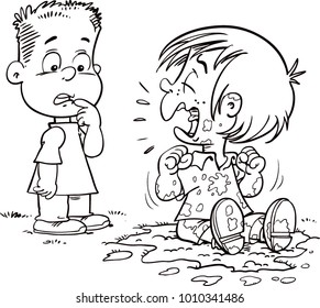 Vector illustration of Little boy playing in the mud