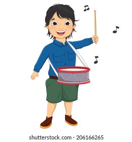 Vector Illustration Of A Little Boy Playing Drum