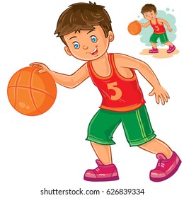 Vector illustration of little boy playing basketball. Print