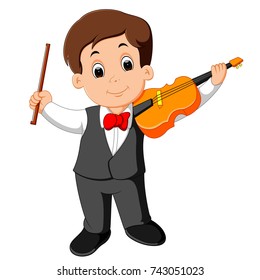 vector illustration of Little boy playing violin