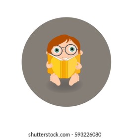 Vector illustration of a little boy reading a book.