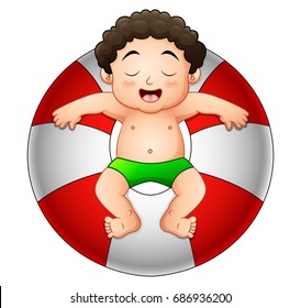 Vector illustration of Little boy relaxing in inflatable ring