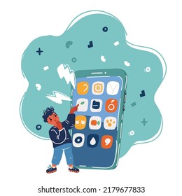 Vector illustration of Little boy with smartphone, education and lifestyle concept