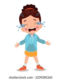 vector illustration of little boy with smiling crying happy facial expression